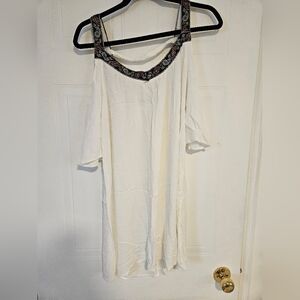 Womens Large white dress cold shoulder short sleeve flowy Short Sleeve